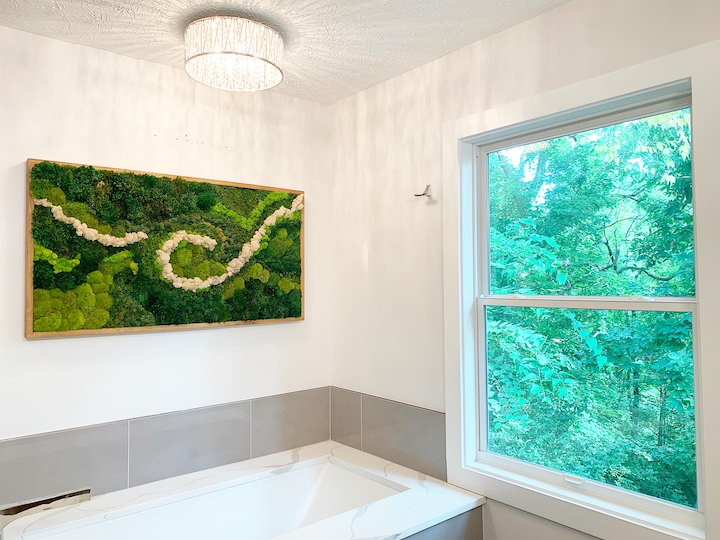 Moss Wall Art hung in resdient's bathroom